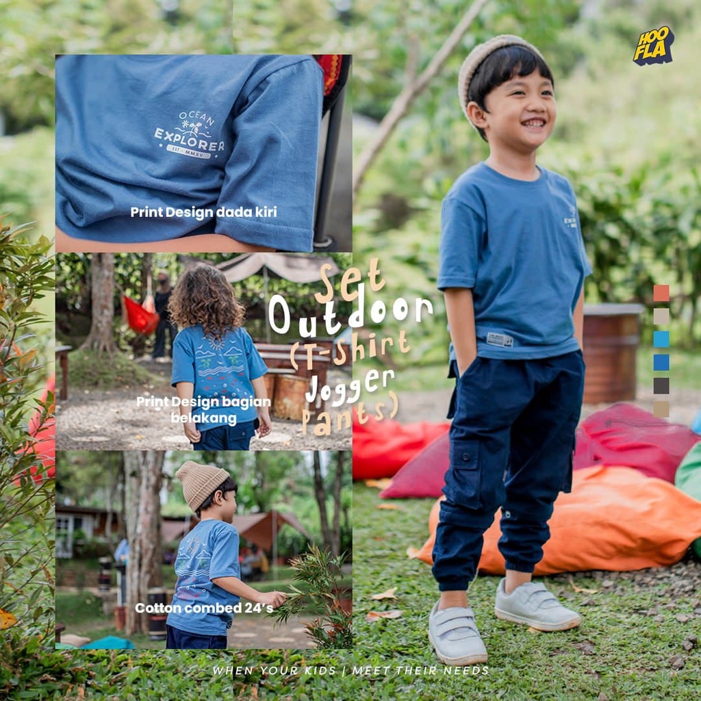 Kaos Setelan Anak Laki Laki Umur 3 - 12 Tahun Set Outdoor Hoofla Baju Setelan Anak Laki Laki Lengan Pendek Kualitas Distro