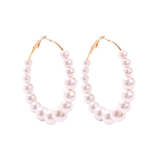 LRC Anting Tusuk Fashion Pearl White String Pearl Alloy Earrings F78044