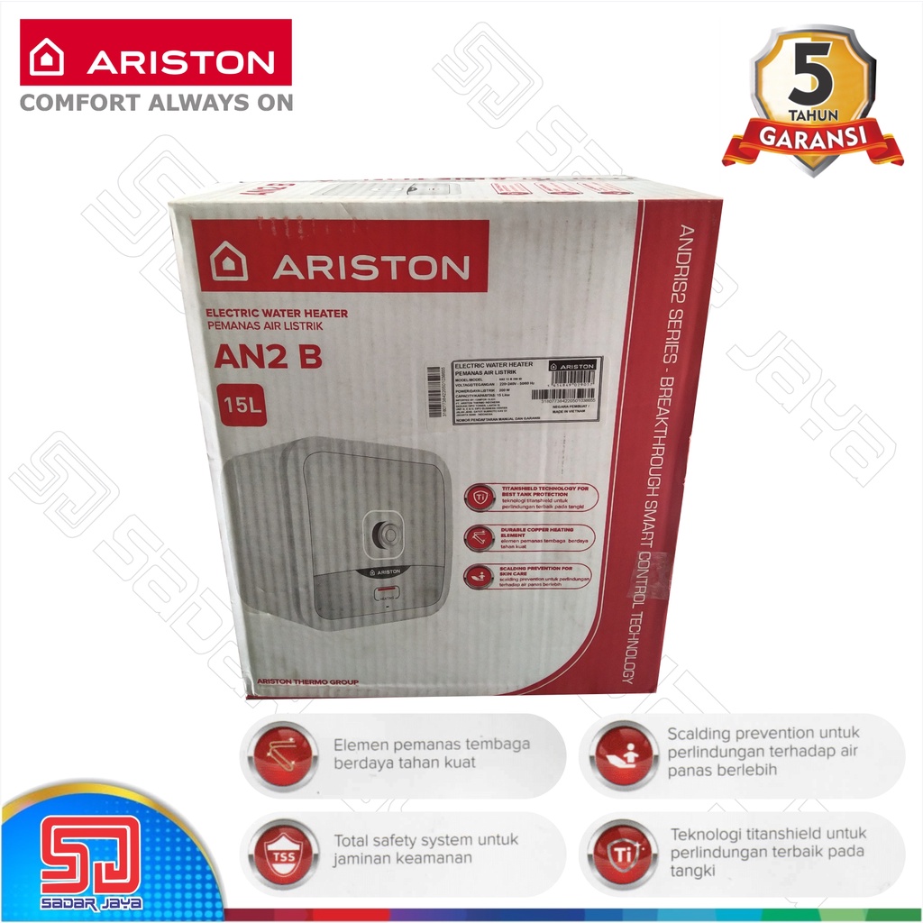 Ariston Andris 2 AN2 B 15 liter 200W Low Watt Rendah Water Heater Pemanas Air