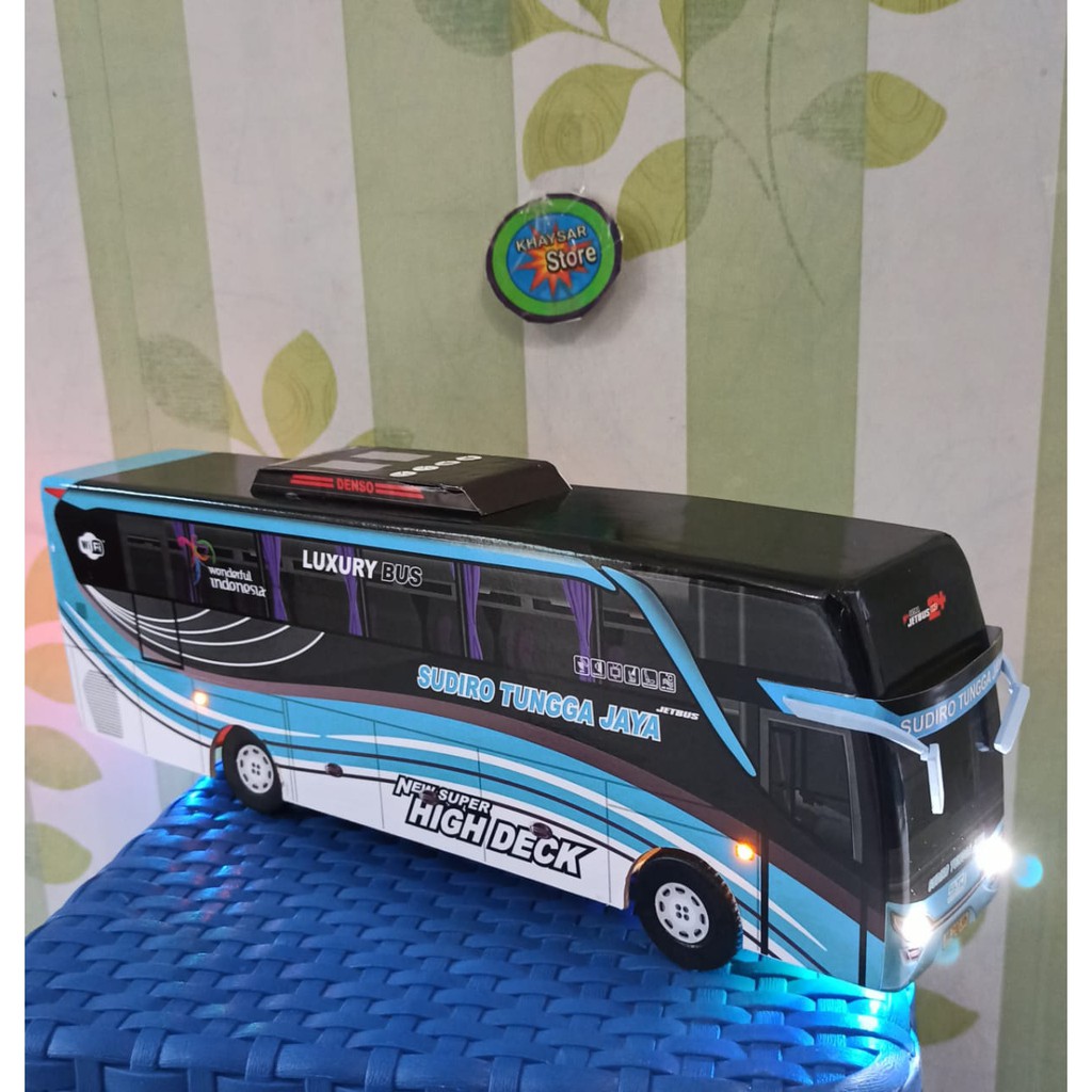 Miniatur bus bis shd SUDIRO TUNGGA JAYA  BIRU plus lampu