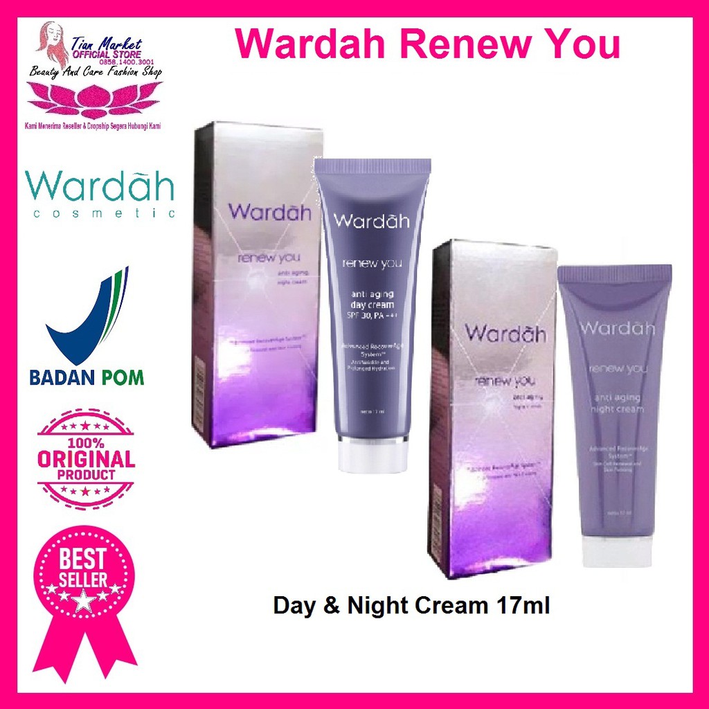 Wardah Renew You Day Night Cream Pelembab Wajah Siang Malam 17 ml Halal Bpom