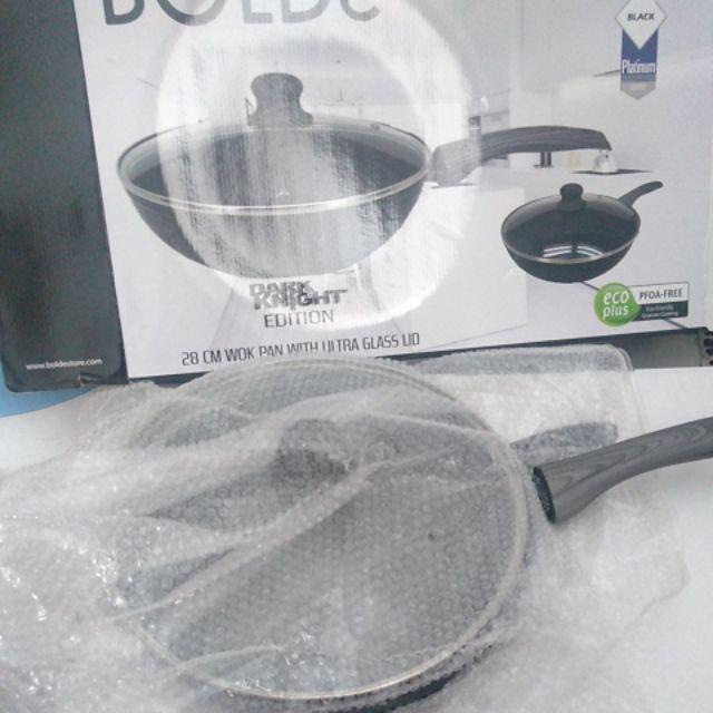 Bolde Wok ( Wajan ) 28 Cm + Glass Lid, Granite Black Dark Knight