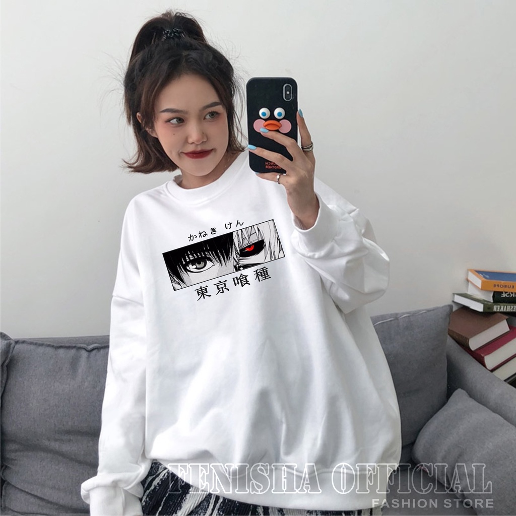 FenishaStore Sweater Basic Crewneck Wanita Anime Tokyo Ghoul Kaneki Ken Size M-L- XL-XXL Bisa Bayar Ditempat COD