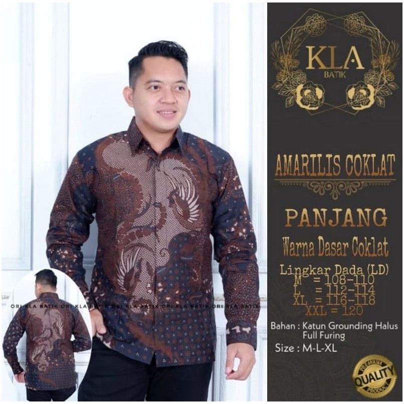 AMARILIS COKLAT KEMEJA BATIK SOLO PRIA LENGAN PANJANG LAPIS FURING ATASAN PREMIUM MODERN KOPRI PGRI 