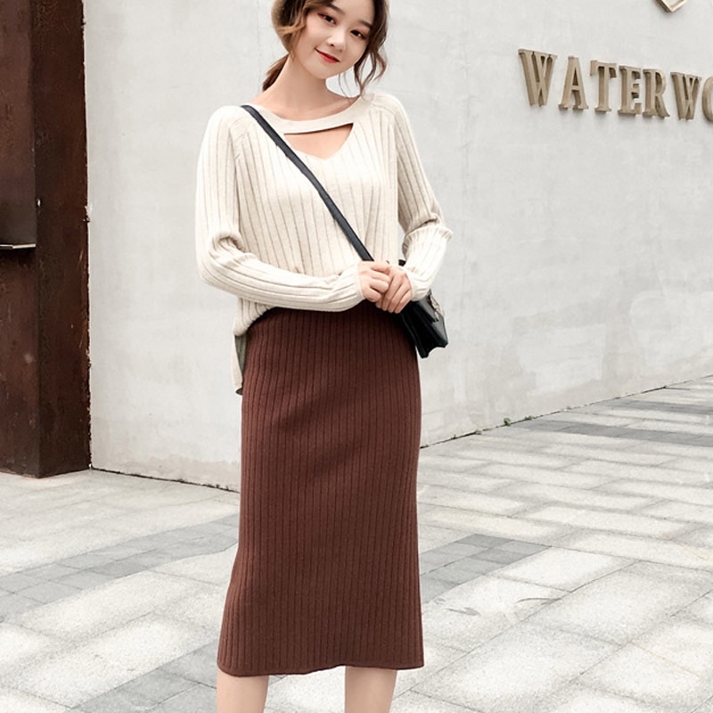 PREMIUM RAJUT super tebal rok midi wanita slit