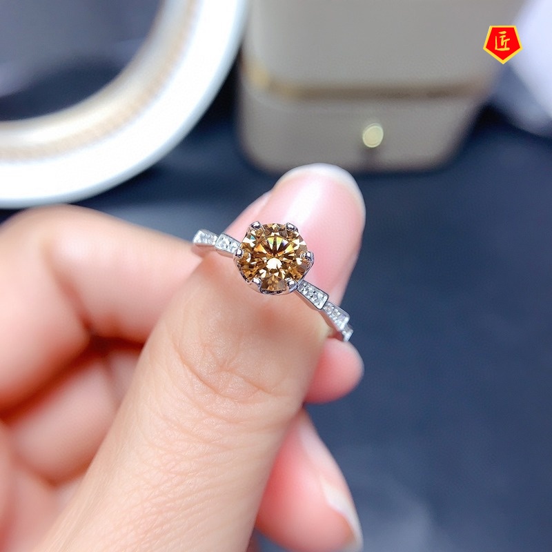 [Ready Stock]Pt950 Champagne Morganite Moissanite Ring