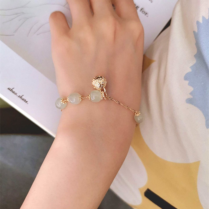 Gelang Giok Hetian Imitasi Liontin Lonceng Gaya Retro Korea