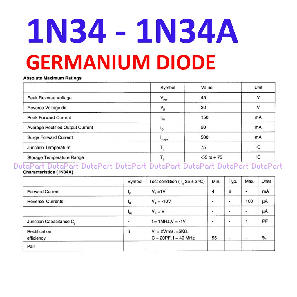 1N34A 1N34 Germanium Point Contact GE Diode Glass Dioda