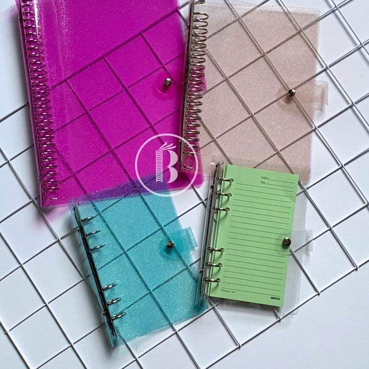 

⇎ Bindermu Korean Style Clear Glitter Cover Binder Aesthetics 26ring B5 20ring A5 6ring A6 Planner Notebook Transparant Blink 6 lubang holes ↣
