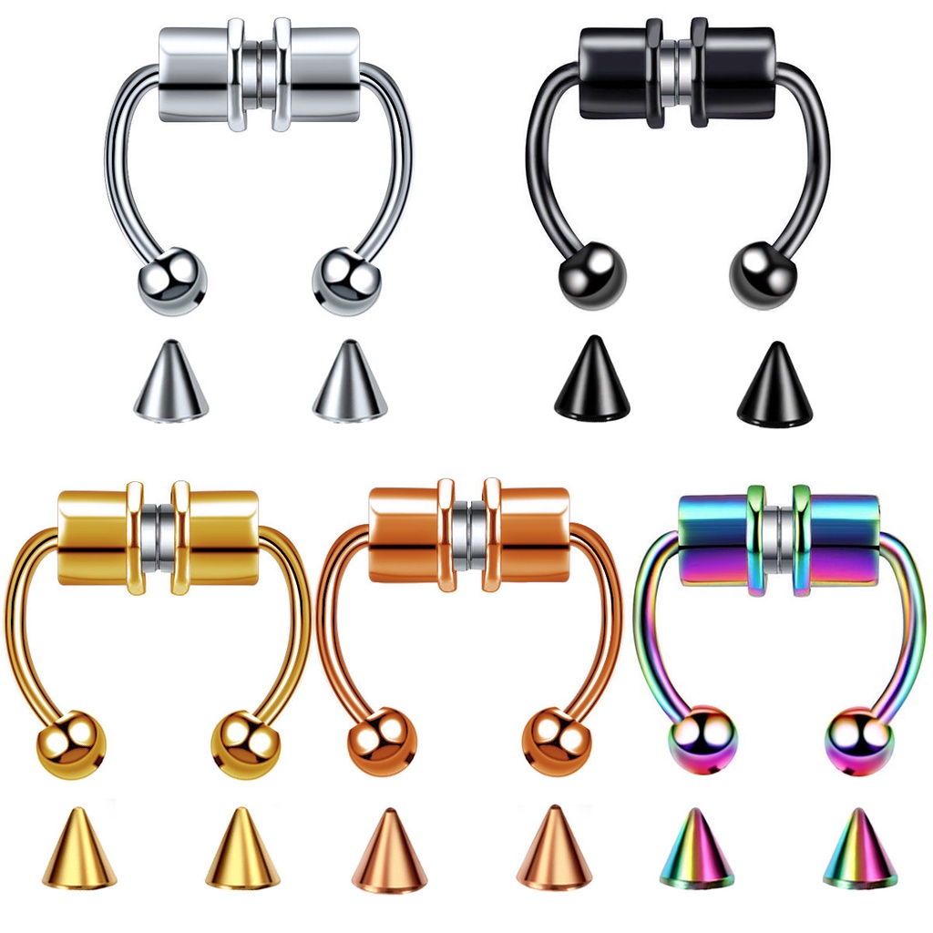 Non Piercing Fashion Stainless Steel Nose Ring Women Fake Septum Colorful Gifts Jewelry gold/silver/multicolor