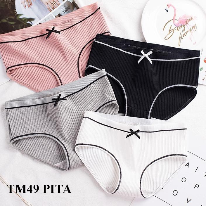 BEE - Celana Dalam Wanita - Underwear Cewek Polos list hitam Pita - Celana Dalam Sexy Gaya Korea Katun 49 / A04 TM