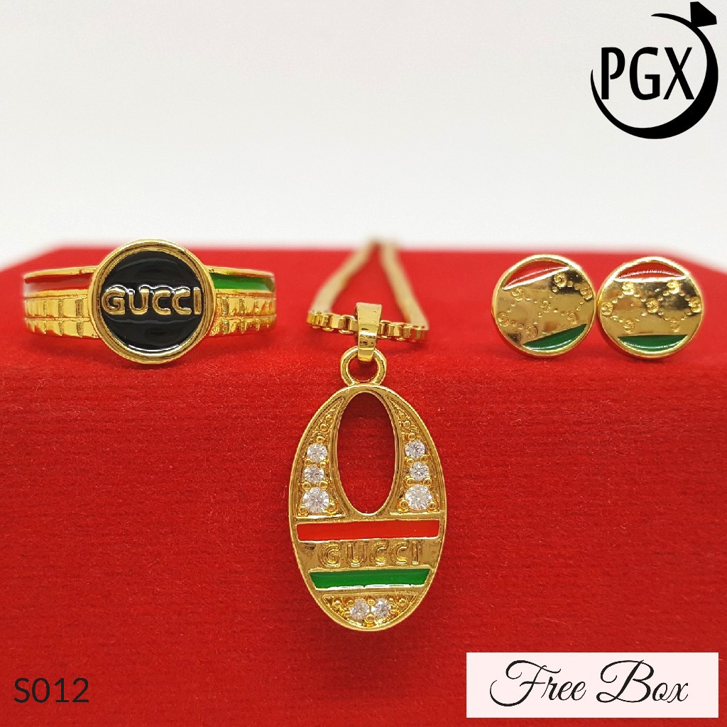 PGX Set Perhiasan Xuping Cincin Gelang Kalung Anting Lapis Emas - S012