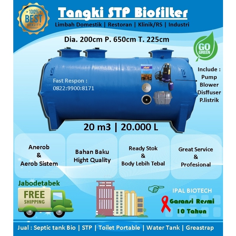 Jual IPAL STP BIOTECH, TANGKI IPAL 20000 LITER, STP 20 KUBIK biofil