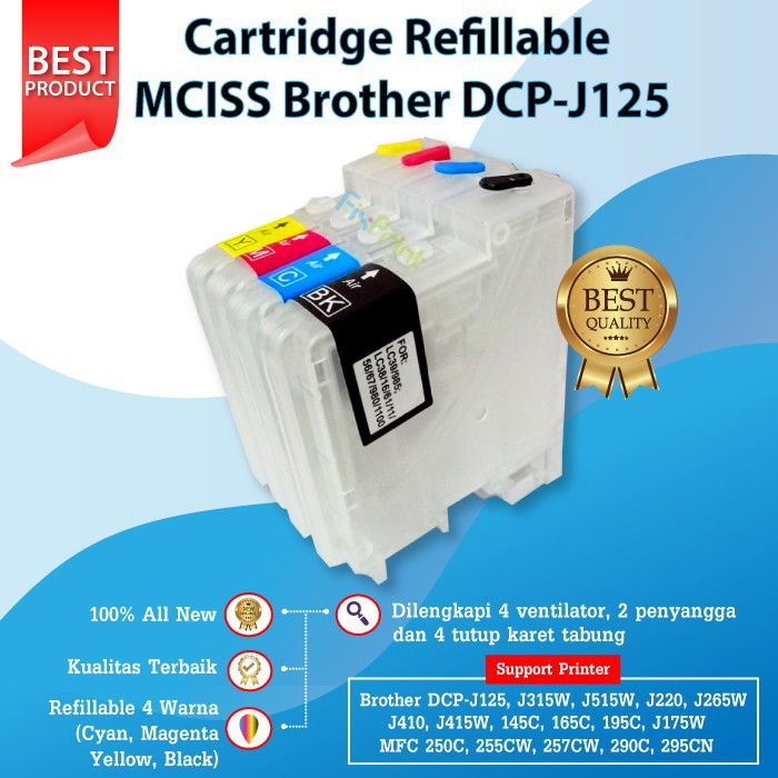 Cartridge MCISS Brother DCP J125 LC38 LC39 LC11 LC16 LC61 Model Pendek FPJNew200
