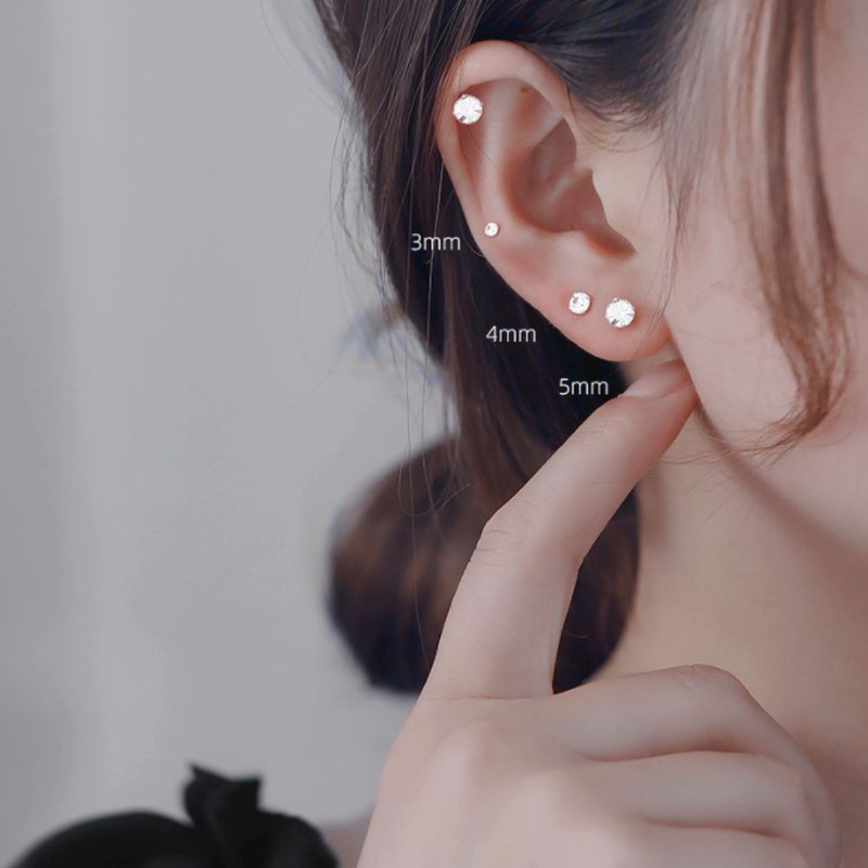 Roselife 6pcs / Set Anting Tusuk Sterling Silver 925 Hias Zircon + Mutiara Ukuran 3 / 4 / 5mm Untuk Wanita
