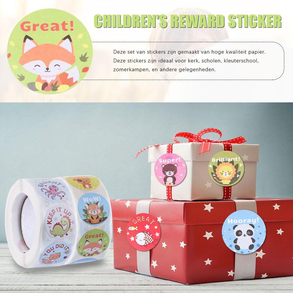 Solighter 500pcs/roll Stiker Hadiah Anak Berbagai Gaya Pola Hewan Lucu Alat Tulis Tk Label Dorongan Anak