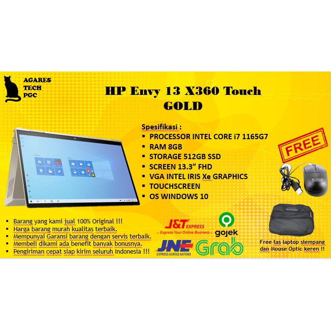 HP Envy 13 X360 Touch CORE i7 1165G7 RAM 8GB/512GB SSD 13.3FHD WIN 10 GOLD - NEW ARRIVAL 11GEN CPU-0