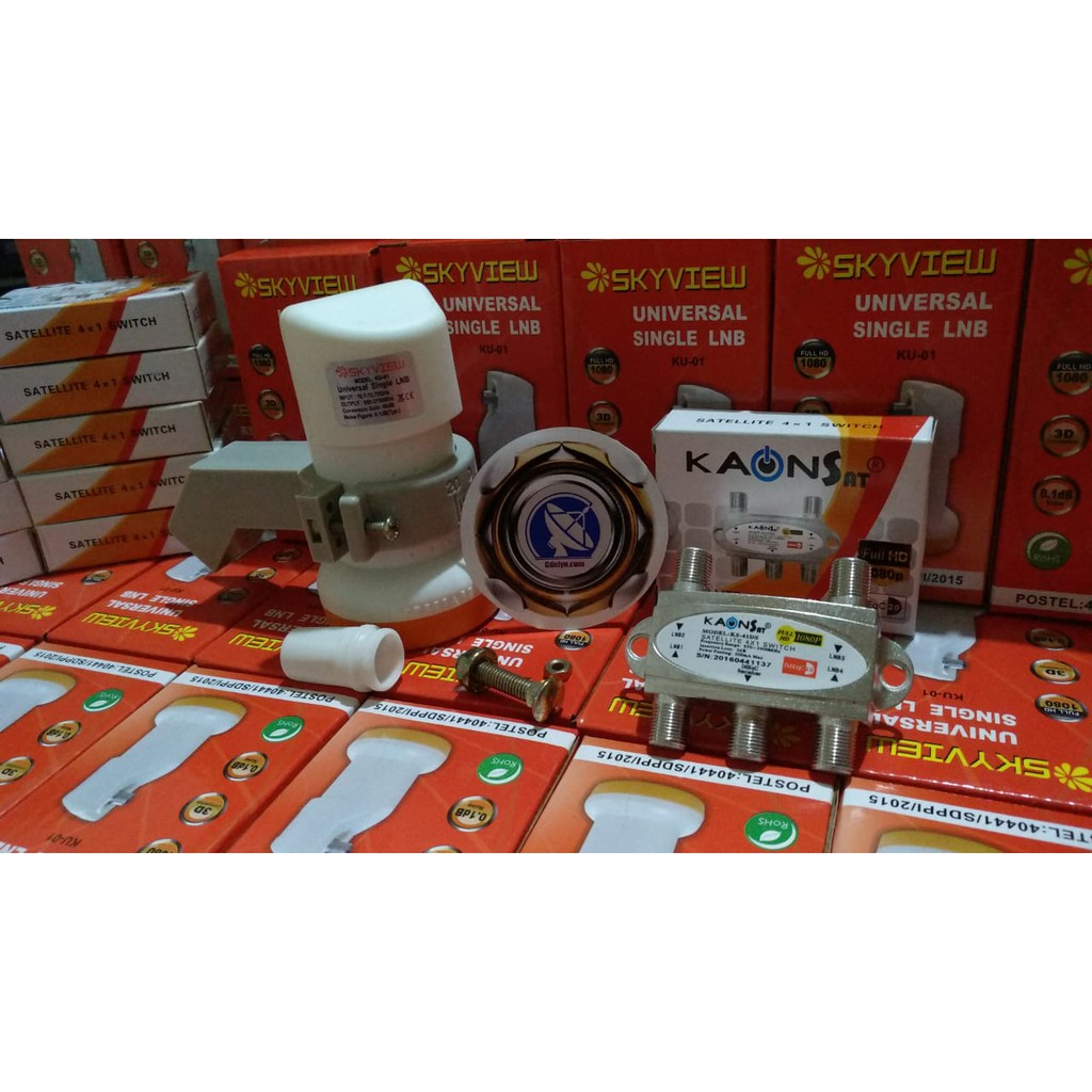 Paket LNB KU Band Skyview Single,Switch Diseqc 4x1 Kaonsat,Bracket