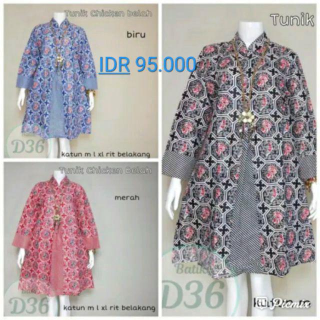 Batik Tunik Chicken Belah Dress Wanita Modern Motif Warna Tunic Cewek Premium Katun