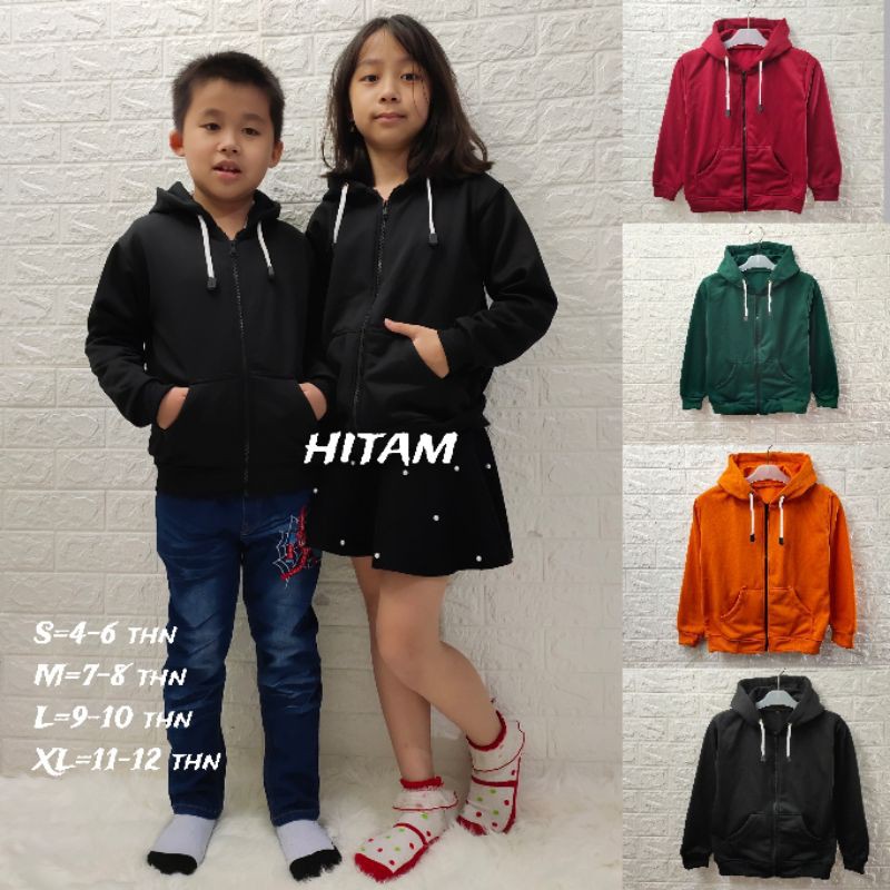 sweater hoodie Zipper polos anak bahan fleece umur 4-12 tahun bisa bayar COD