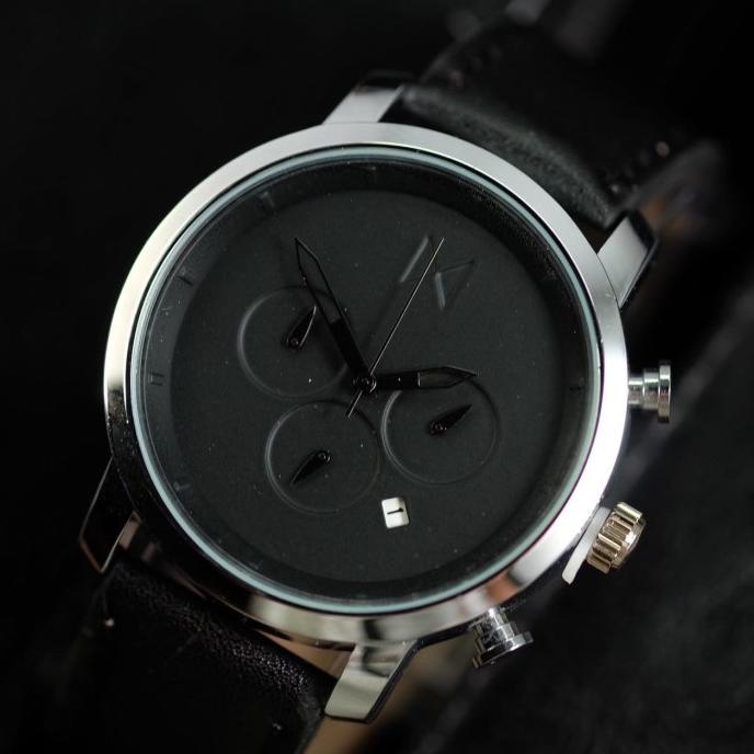 RECOMENDED JAM TANGAN PRIA MVMT KULIT CHRONO ACTIVE BLACK SILVER