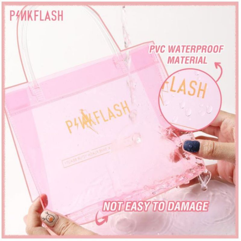 PINKFLASH HANDBAG / TAS KOSMETIK / PVC PINK TRANSPARENT