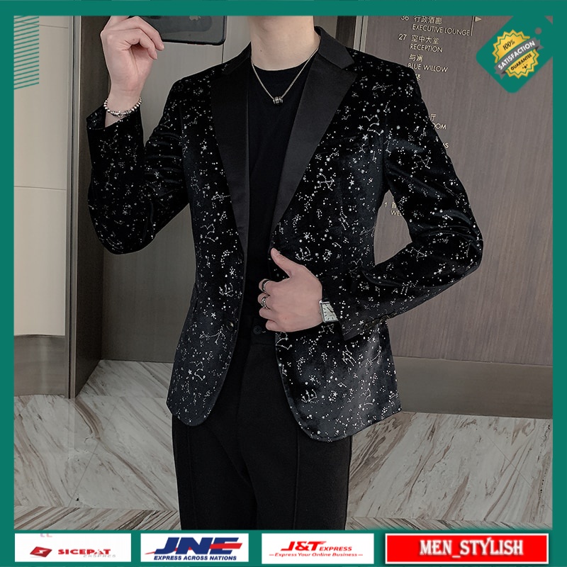 Jual Blazer Pria Casual Premium Sequin Design Men Blazers Singer Dj