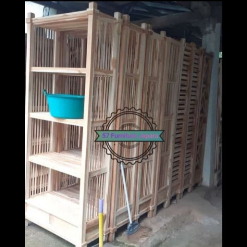 Lemari rak buku/boneka tas hiasan rumah kayu jati mentahan