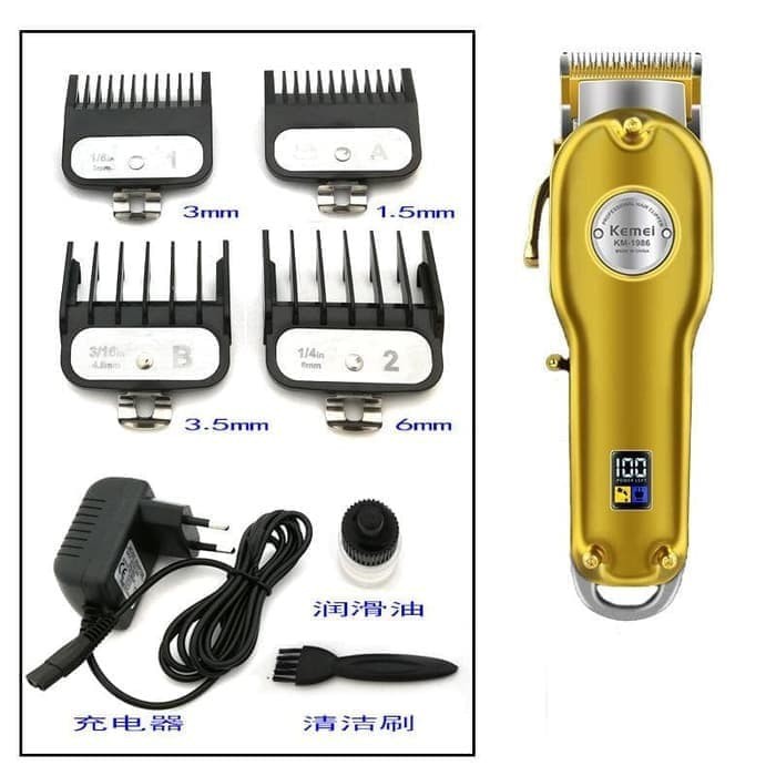 Kemei km-1986 gold all metal digital LCD wireless hair clipper