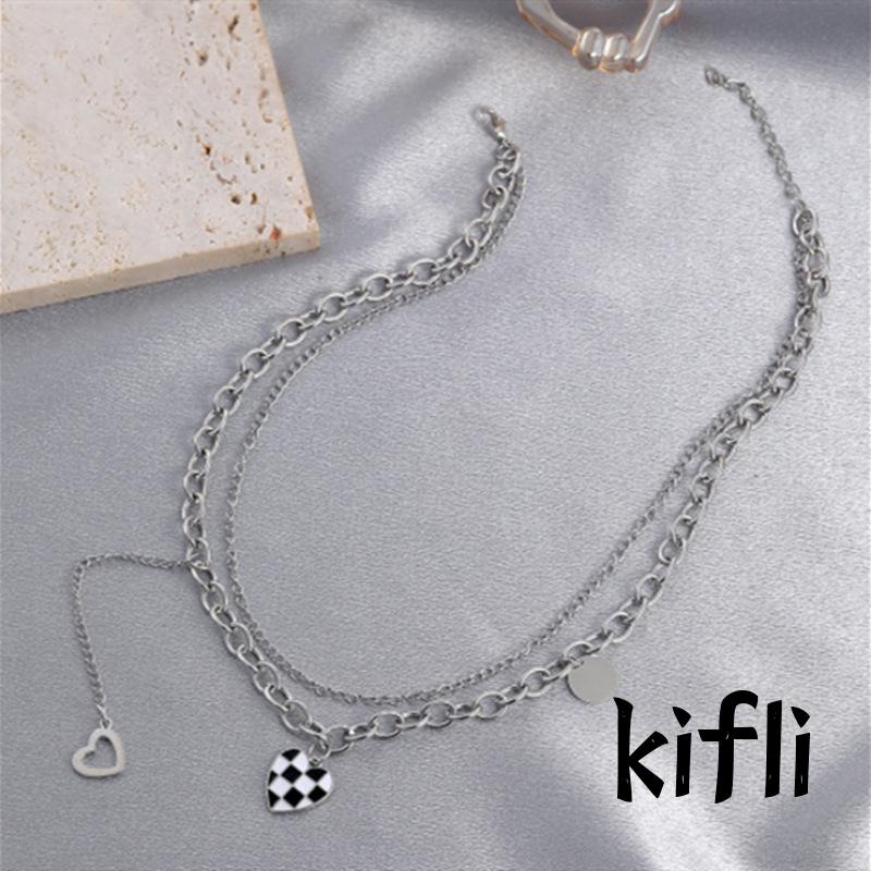 Kalung Rantai,Panjang Wanita,Liontin,Papan Catur Lapis Ganda