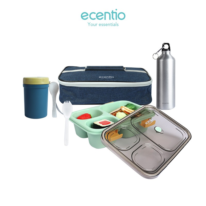 

Ecentio Kotak Makan set/3 Grid lunch box/Dengan Sendok Gratis/botol/lunch bag/Kotak Sup/BPA Free