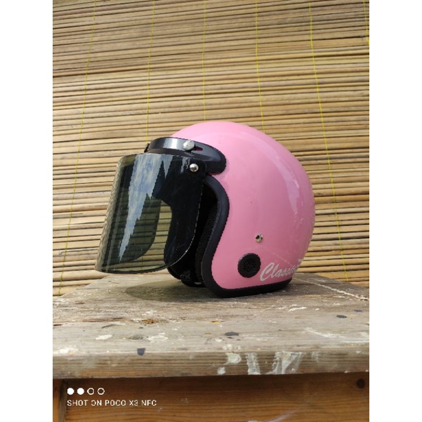 Helm Bogo Dewasa Wanita Cewek Cowok Polos Classic Garis Viral Full Leher Motor SNI Terlaris