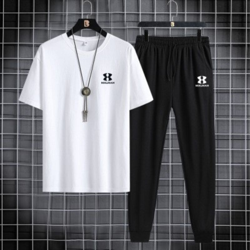 Baju setelan Celana panjang pria  + Kaos cotton pakaian set baju olahraga - style Korea kekinian - p