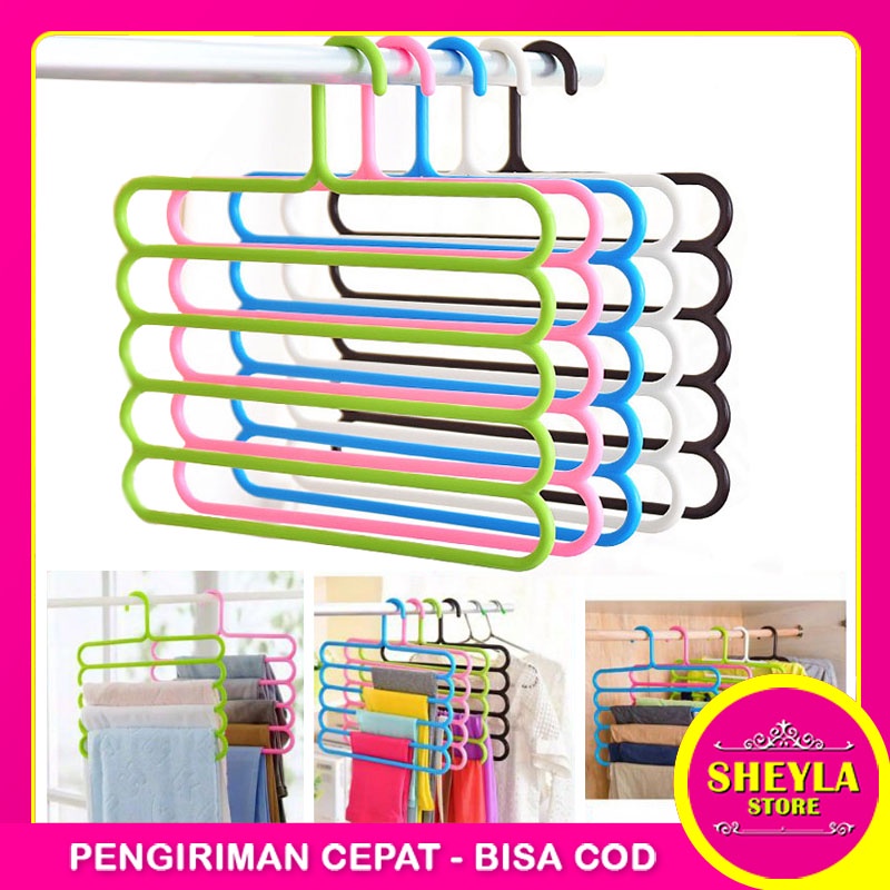 Hanger Jilbab 5 Susun / Hanger Gantungan Baju Pakaian Handuk  Magic Hanger Import 5 In 1 / Hanger Multifungsi / TV-45