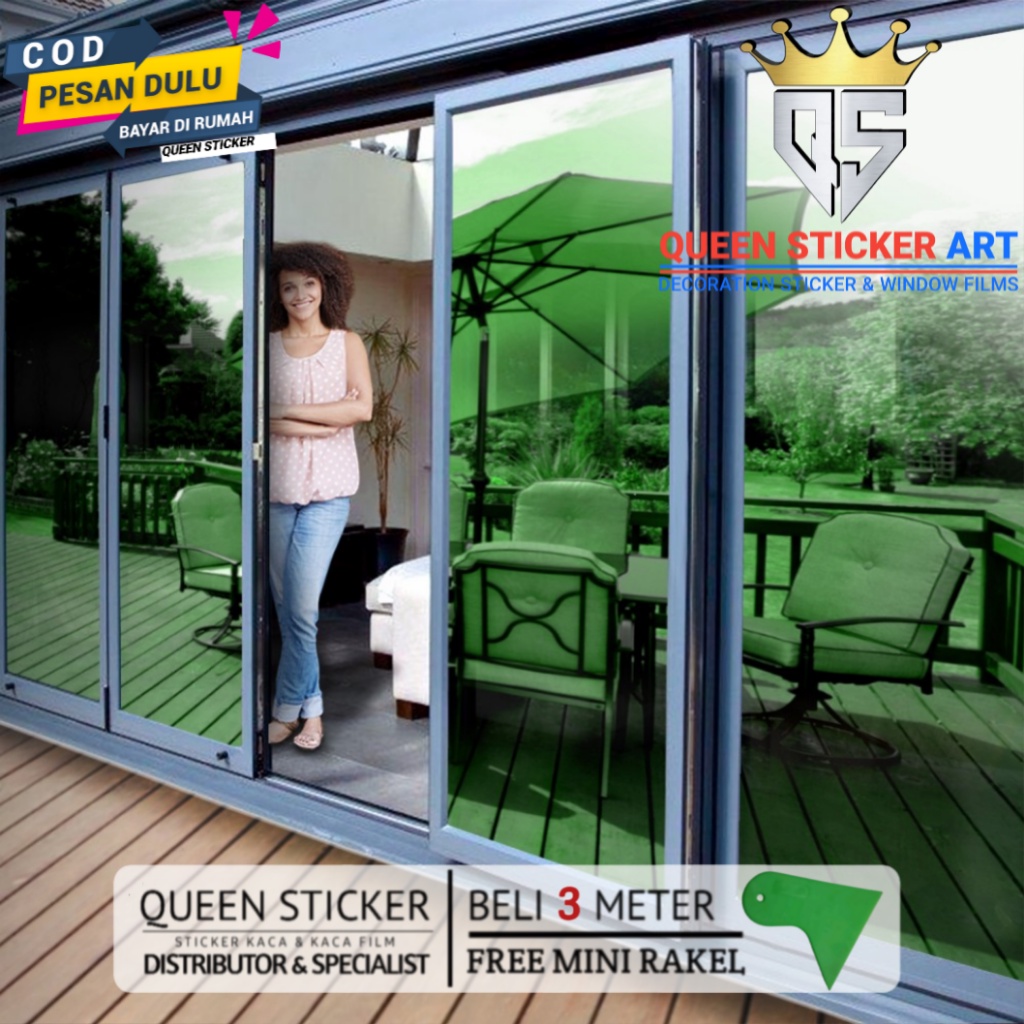 Stiker Kaca Film Jendela Rumah Sparta One Way Cermin Silver Green Bahan Meteran