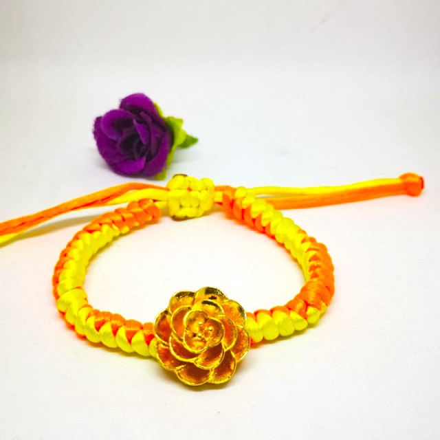 Gelang tali merah kuning mawar rajutan bulat