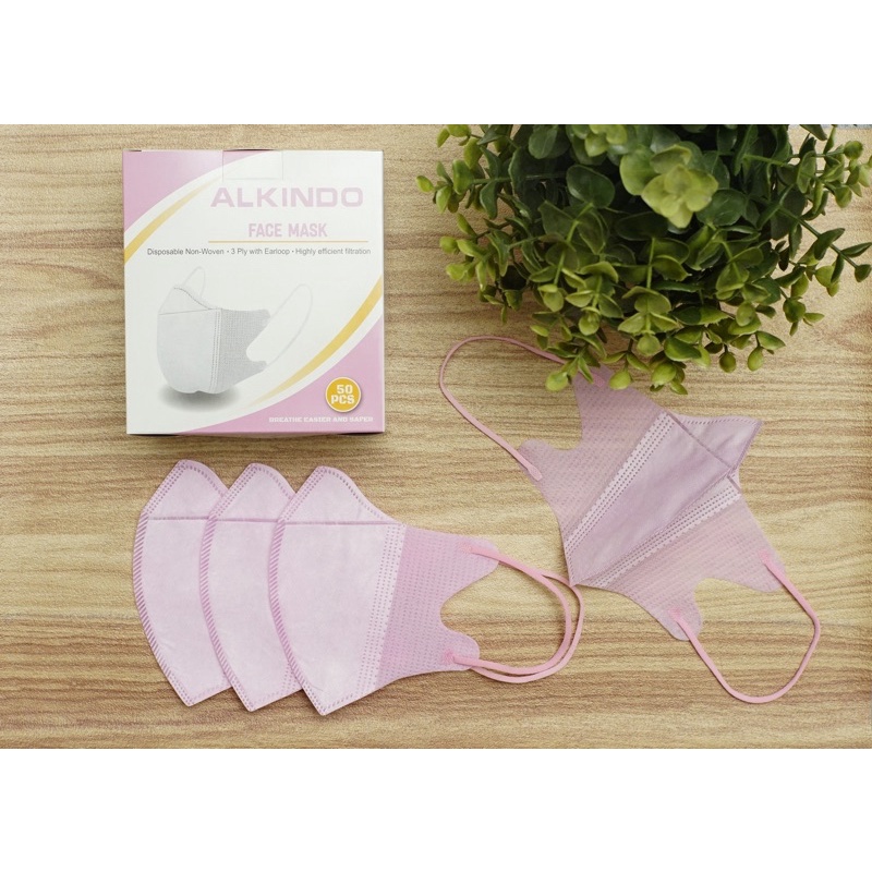 Masker Alkindo duckbill garis warna pink isi 50 pcs (NO BOX)
