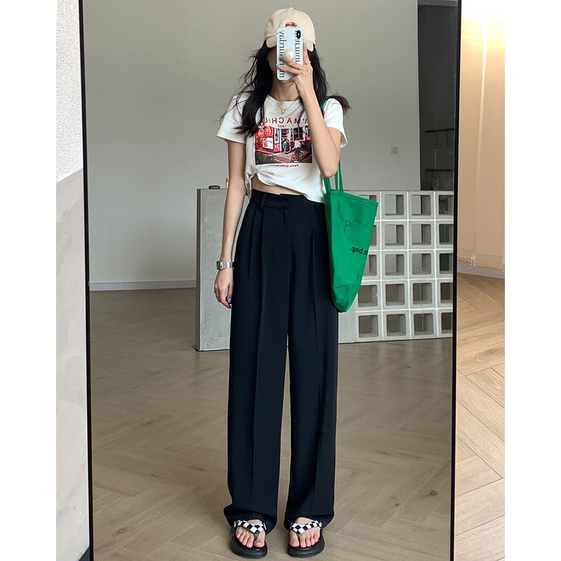 korean style celana kulot Casual celana high waist panjang wanita/straight pant