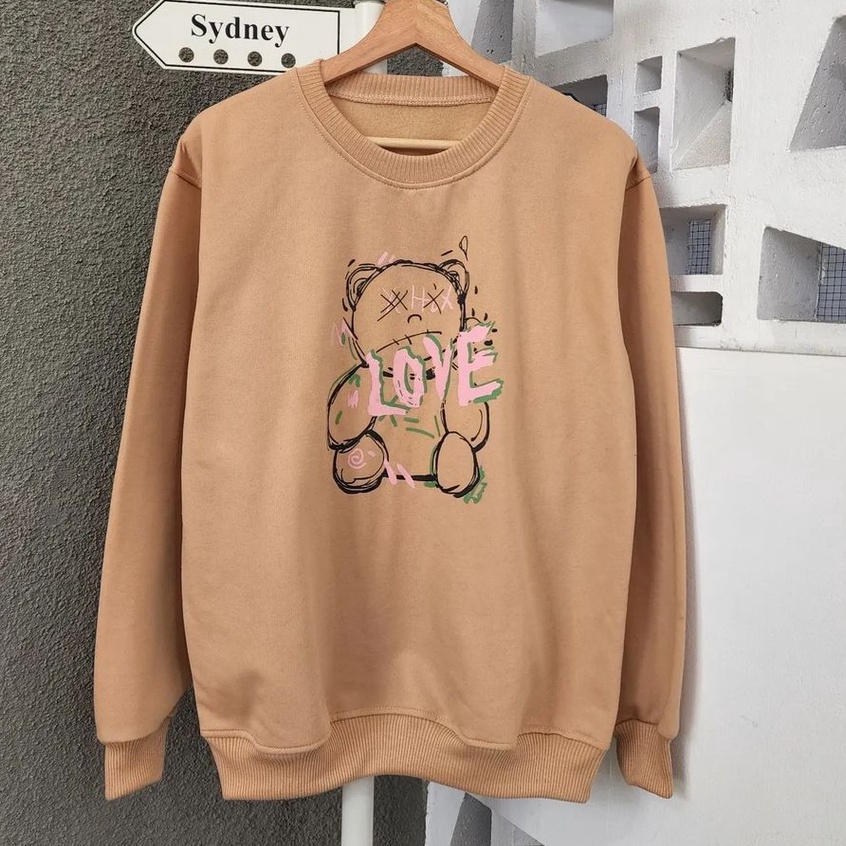Sweater Wanita Korean Style Bear Love Bahan Pleece Terbaru