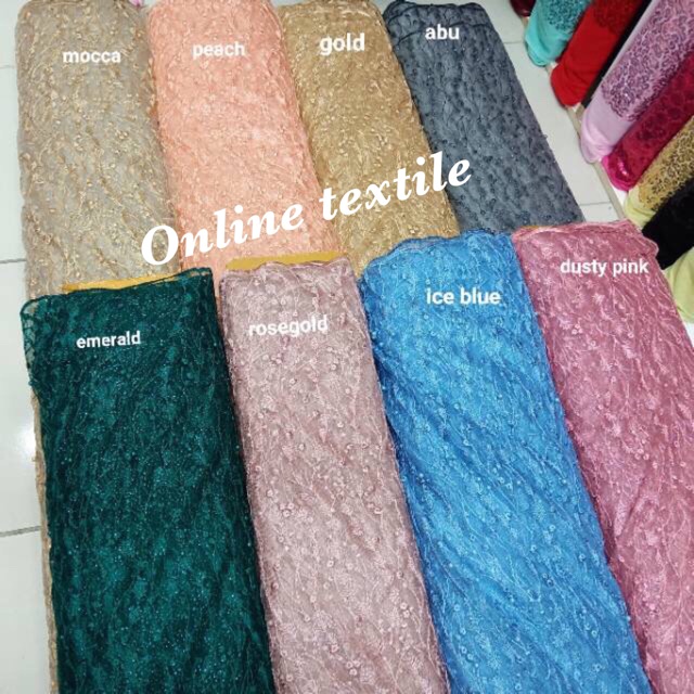 Kain Tulle rambat mutiara/bahan kebaya,gaun,gamis ( padi).