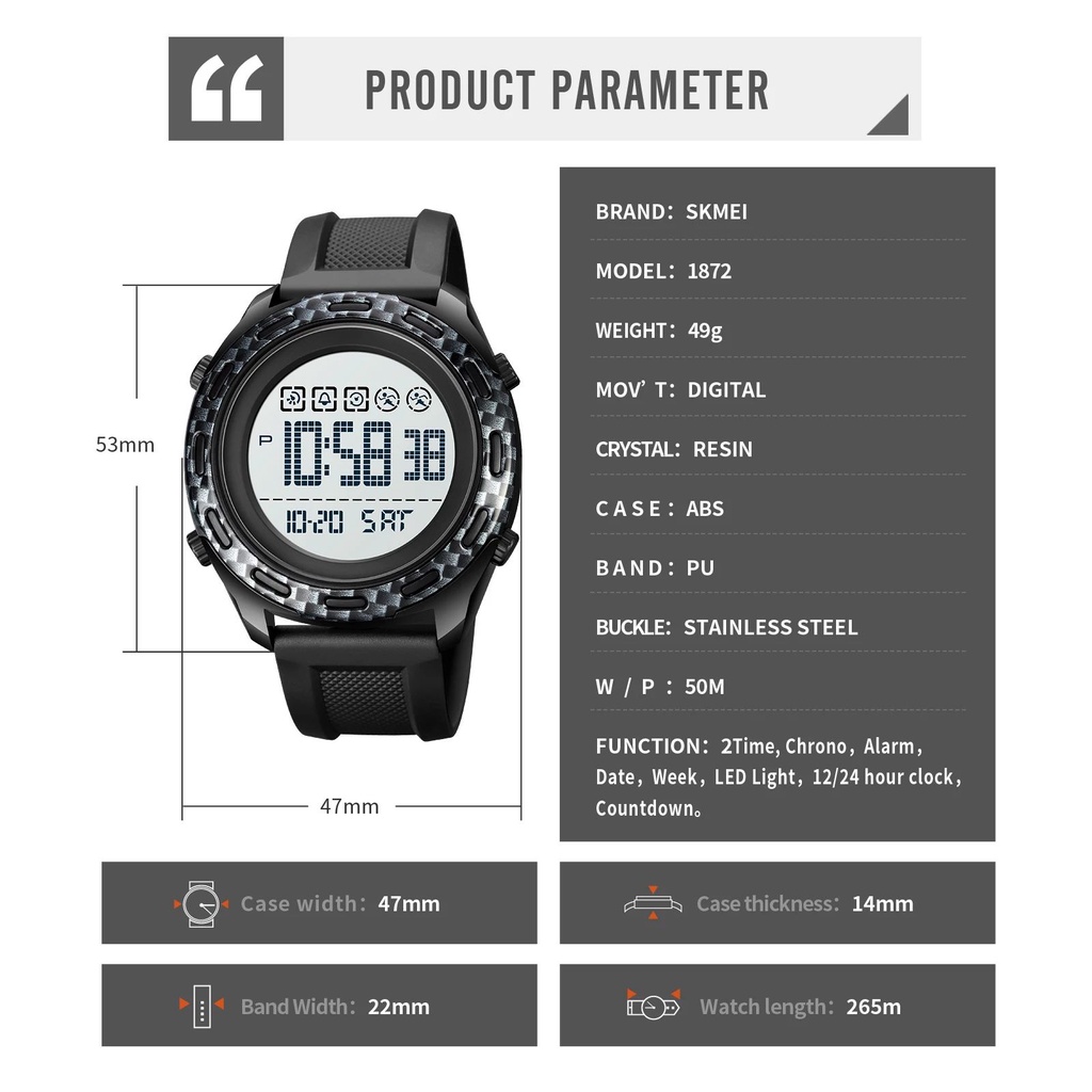 SKMEI 1872 Jam Tangan Pria Digital Chronograph Sport Watch Anti Air Tali Rubber WATCHKITE WKOS