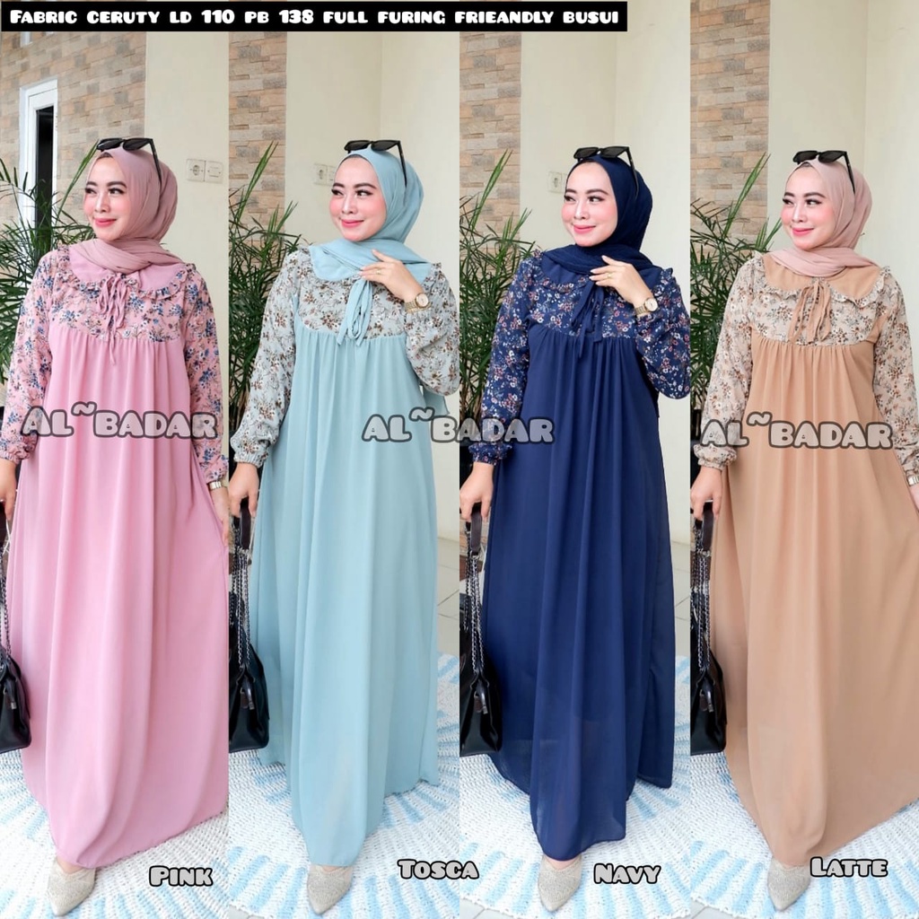 [ BISA COD ] GAMIS CERUTY BABYDOLL MOTIF KOMBINASI POLOS MIX KERAH KOREA PAKE TALI,DRESS CERUTY BABYDOLL KOMBINASI MIX KERAH KOREA MODEL TERBARU BY AL BADAR