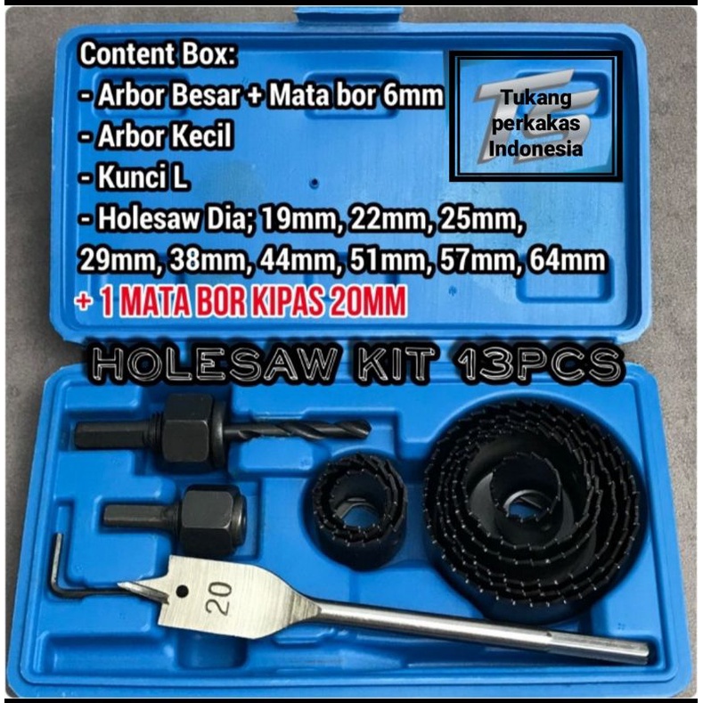 hole saw kit 13pcs mata bor kayu pelubang pipa hidroponik