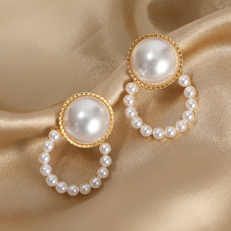 Korean Ins Styles Fashion Rhinestone Geometric Pearl Stud Earrings