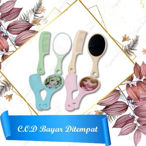 Sisir Cermin Gagang 1 Set Perlengkapan Wanita Murah Lucu unik-Vegasus Store (COD)