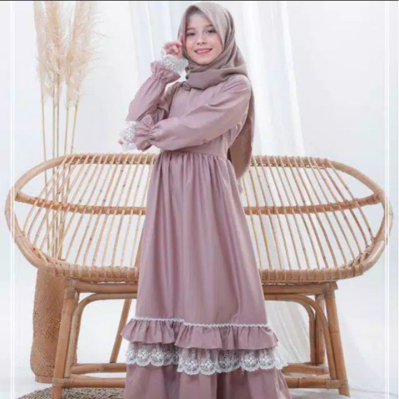 GAMIS NABILA WARNA KHAKI BAHAN TOYOBO