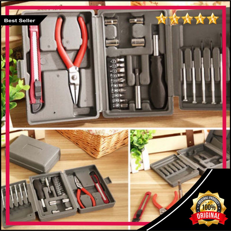 [COD] Tool Kit 24in1 Kombinasi Alat Tukang Set Toolbox Obeng Cut Tang + Obeng Kembang + Datar