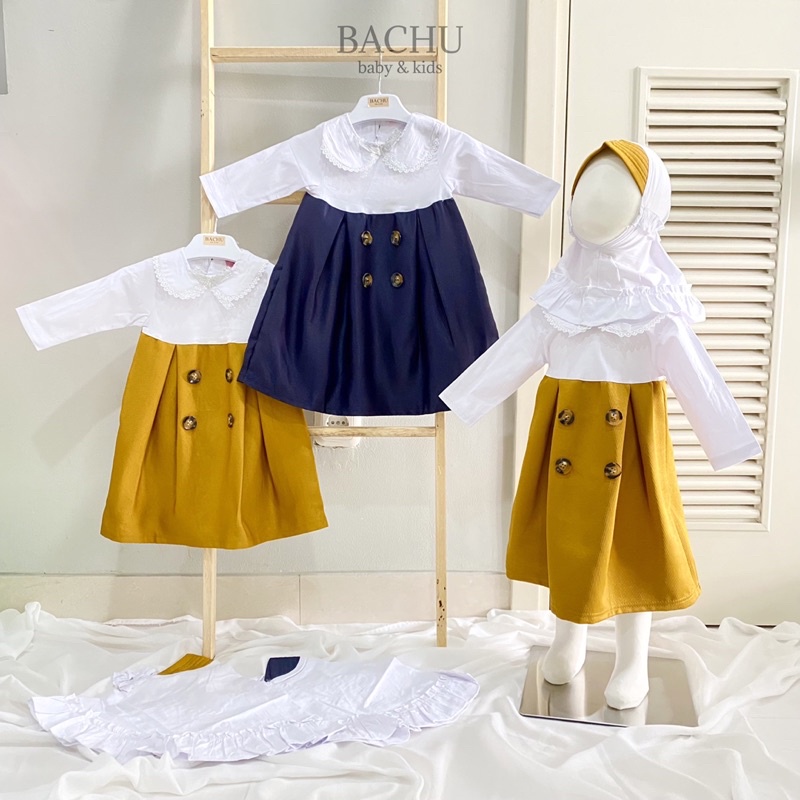 BACHU Setelan Baju Muslim Gamis anak perempuan dengan Jilbab