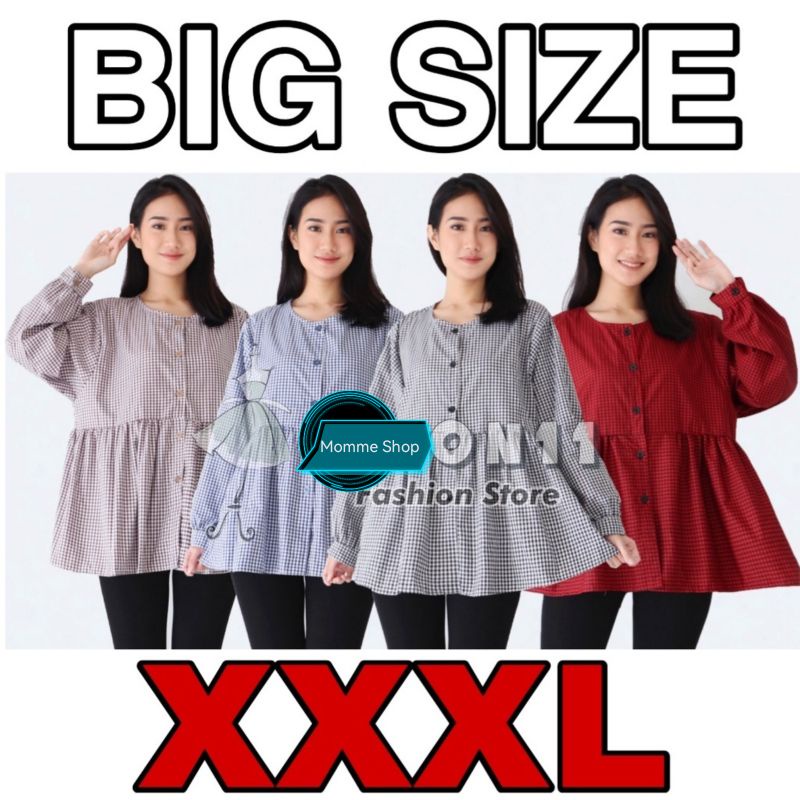 JUMBO LD 120- BLOUSE KATUN KOTAK-KOTAK ADEM BIG SIZE