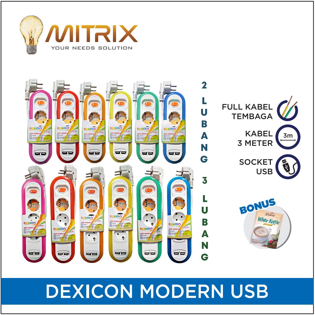 Stop Kontak + USB Dexicon 2 Lubang / 3 Lubang